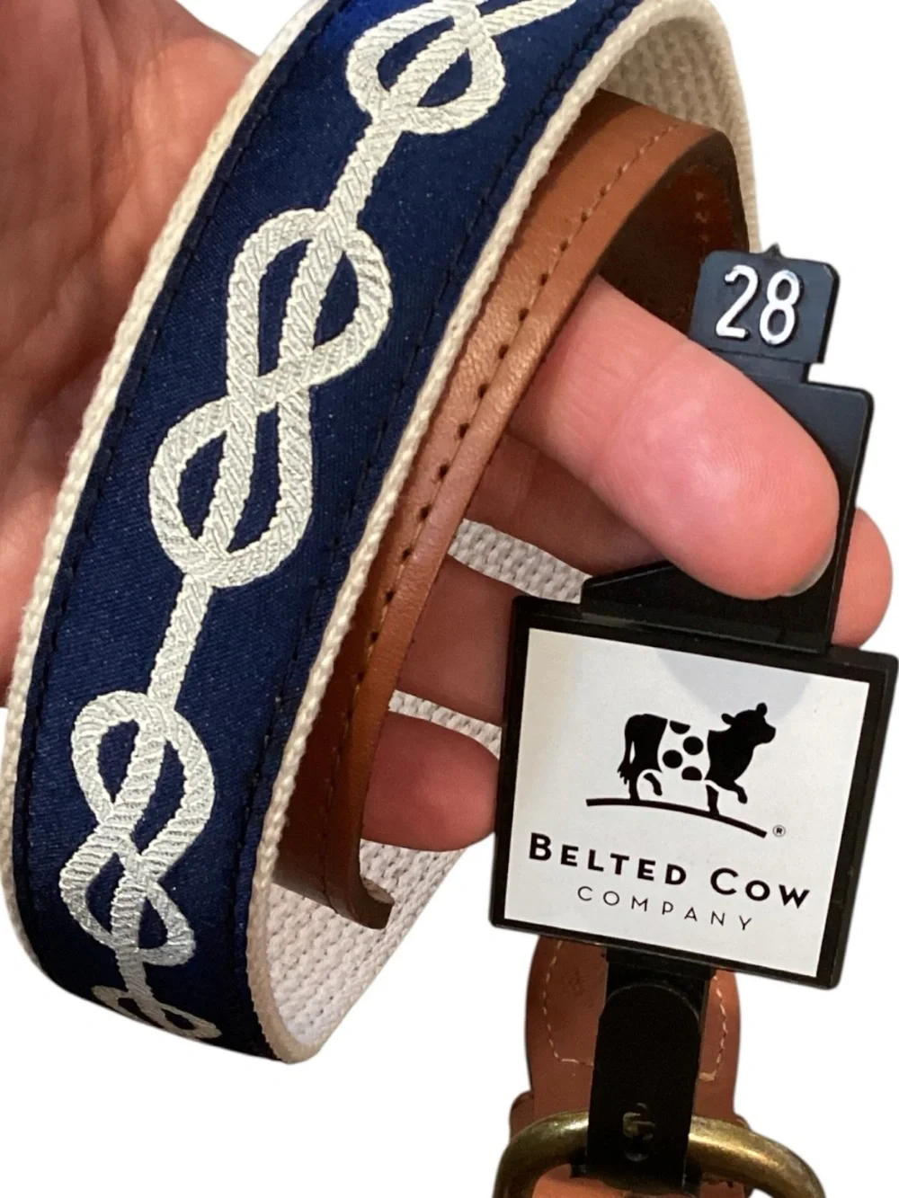 Belted Cow Company Nautical Rope Embroidered Ribbon Belt Size 28 NWT